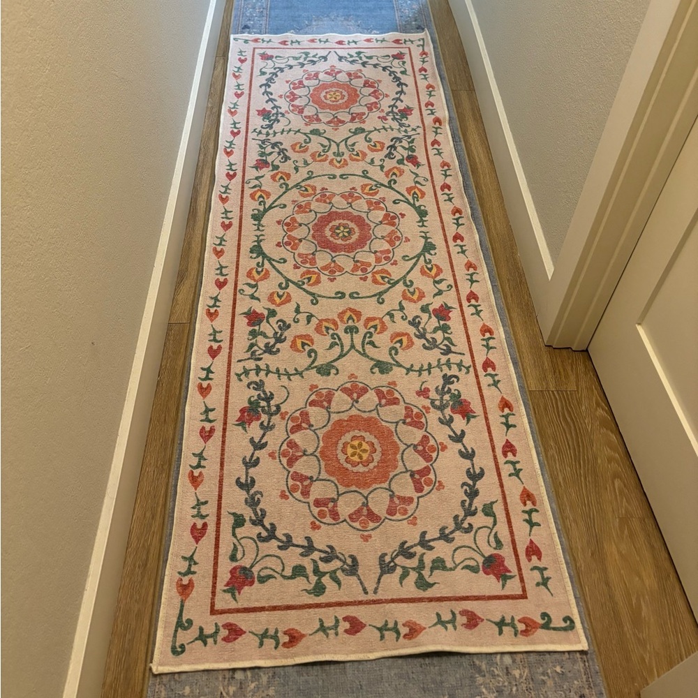 RUGGABLE Washable Stain Resistant Runner Rug Suzani Coral *cover only*